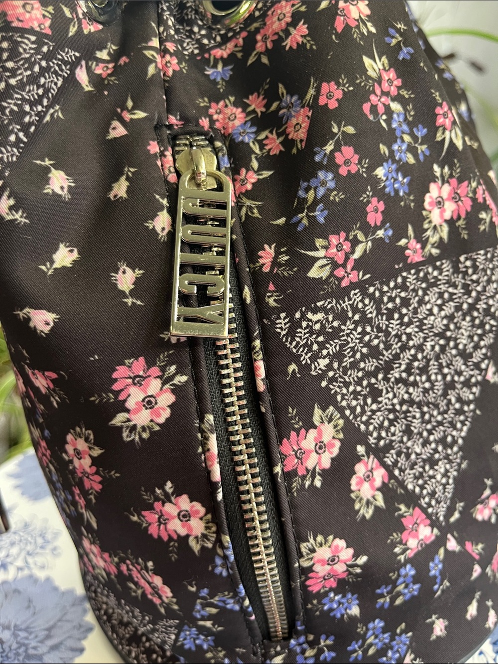 Juicy Couture Floral Drawstring Bucket Bag - Black Pink by - Picture 3 of 9